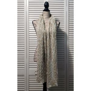 INC International Concepts Loose Knit Scarf Beige w/ Gold Metallic Thread Accent